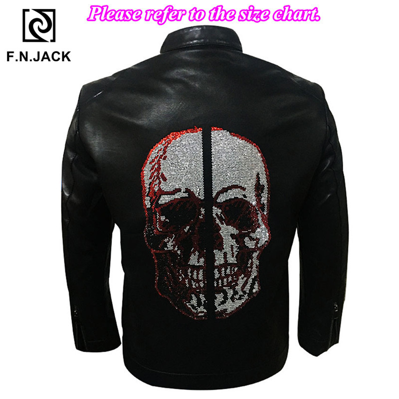 Fnjack skinnjacka herr skalle konstläderrock herr vinterjacka chaqueta de cuero para hombre motorcykel svart jacka