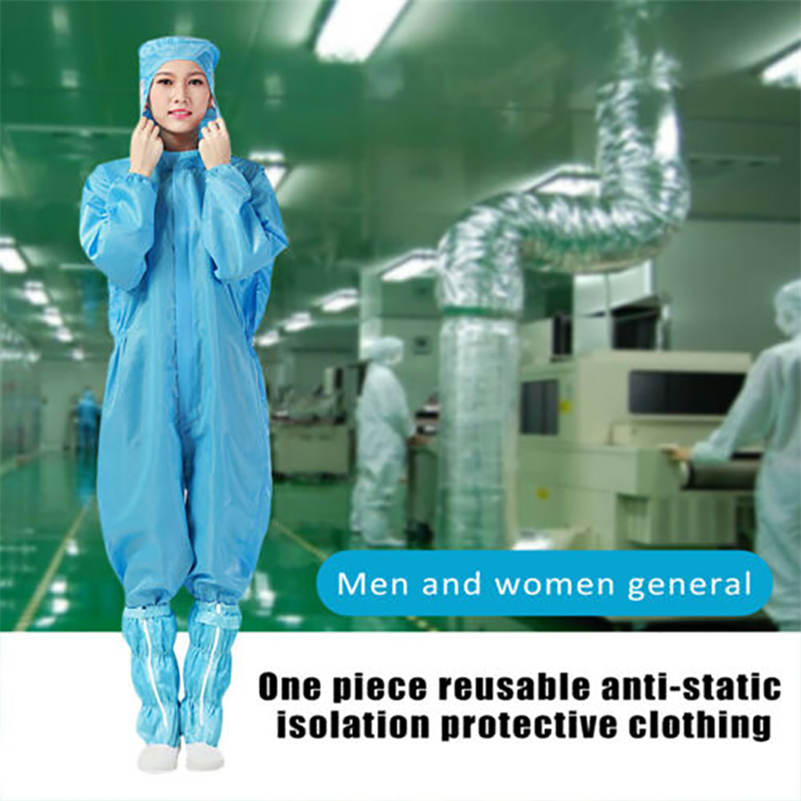 Weiß Blau Anti Statische Overall Reinraum Anzug Staub Arbeit Kleidung einteiliges Schutzhülle Anzug Chemische Malerei Fabrik Einheitliche
