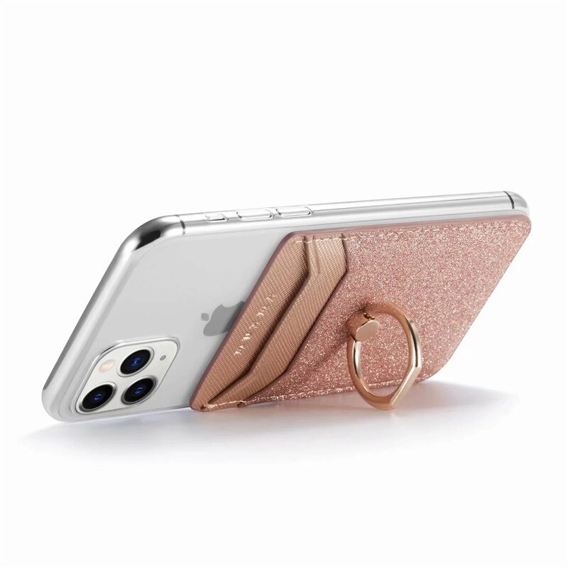 Universal Cellphone Wallet Card Holder Mobile Phone Wallet Credit ID Card Holder Adhesive Pocket Sticker Case Rose Gold /Black
