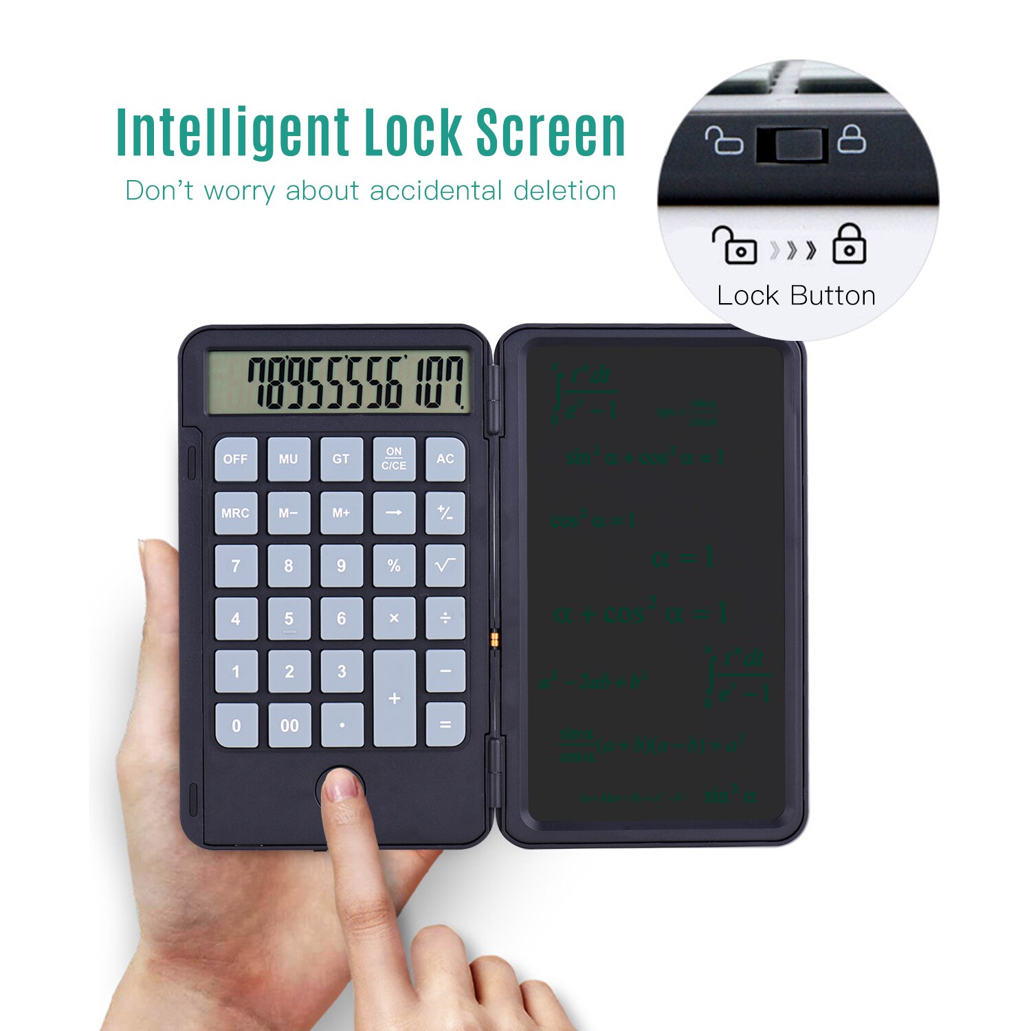 Aibecy Portable Calculator & LCD Writing Tablet Digital Drawing Pad 12 Digits Display with Stylus Pen Erase Button Lock Function