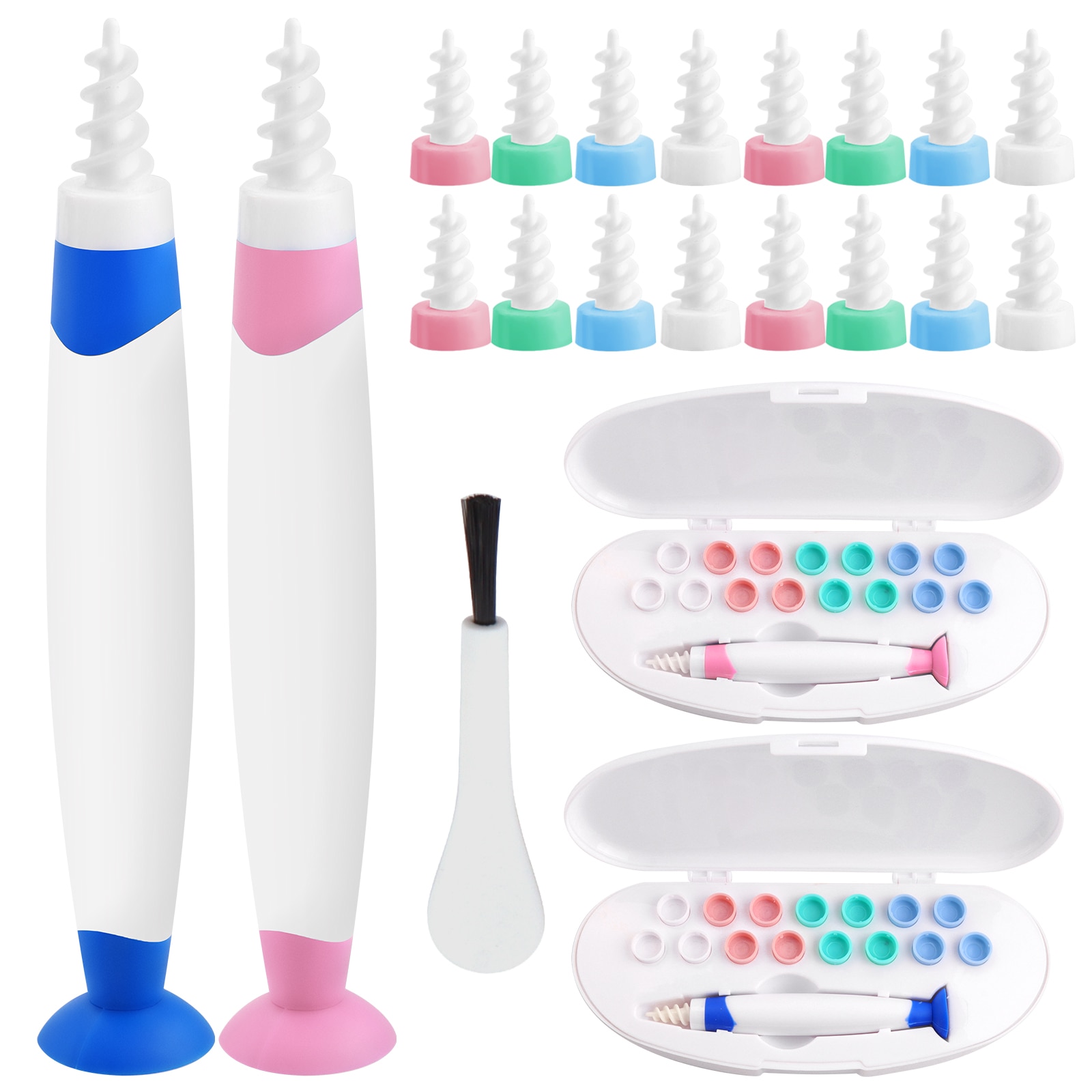 Earpick Spiral Ear Wax Earwax Remover Cleaner Ear Care Tool with 15pcs Soft Silicone Replacement Heads for Home Supplies