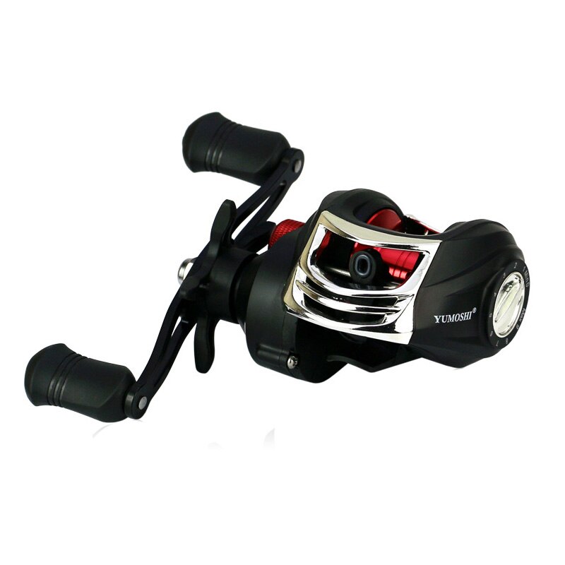 AK200 moulinet de pêche trois couleurs Baitcasting bobine empêcher la ligne frite 18 + 1BB résistant à l'usure AllMetal culbuteur carpe matériel de pêche: Black red / Gauche main