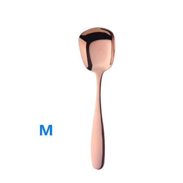 Cuillère à soupe carrée en titane | Boule carrée créative palais en acier inoxydable, cuillère chinoise de table, cuillère plate, mini cuillère à thé, petite cuillère à soupe en or: Rose gold-M