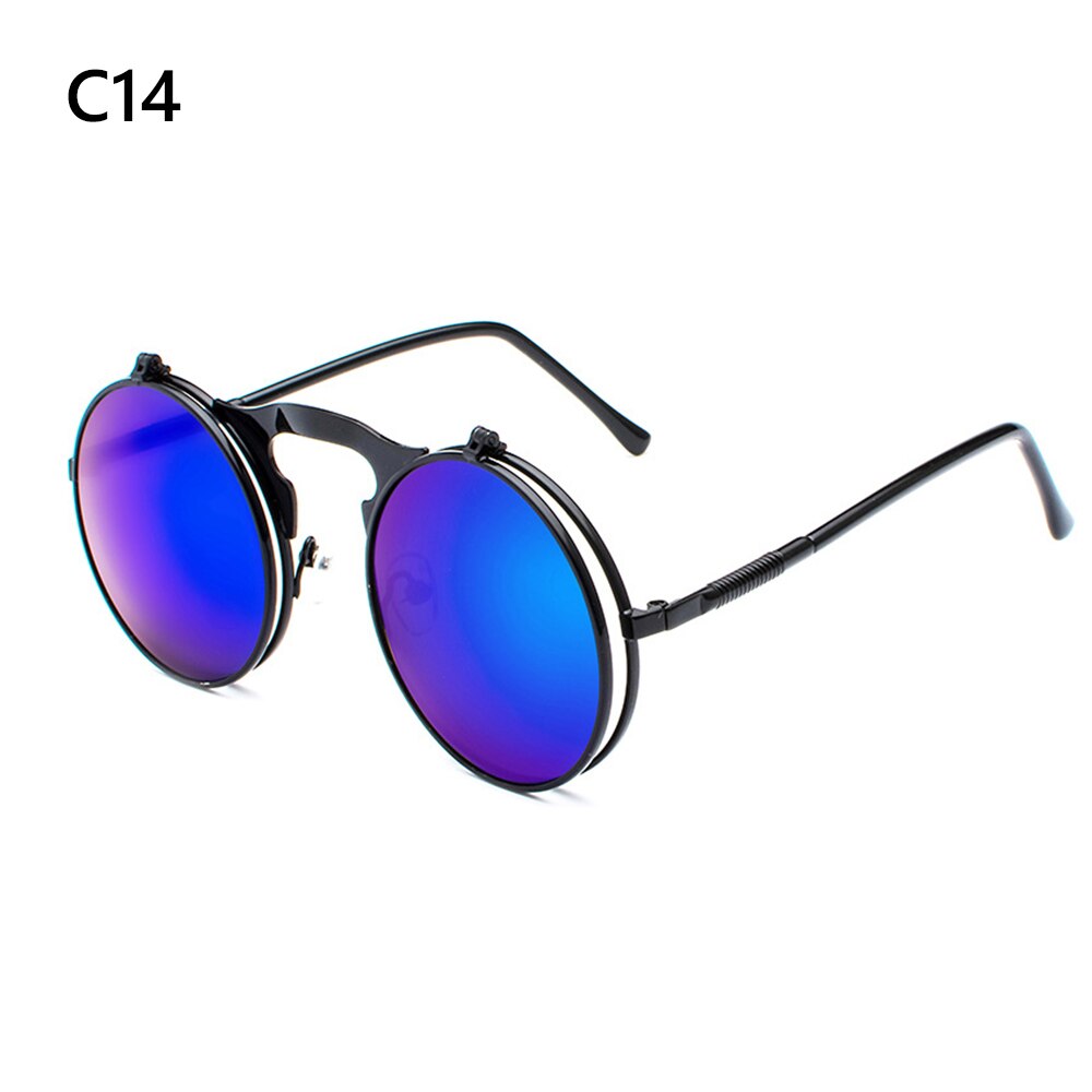 1 PC Vintage Punk Round Flip Up Sunglasses for Men Women Steampunk Driving Sunglasses Summer UV Protection Eyewear: 14