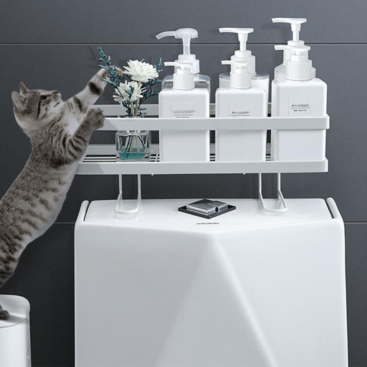 Sopra lo scaffale del acqua, scaffali dell'organizzatore del bagno a 1 livello, cestello porta carta multifunzione senza perforazione salvaspazio