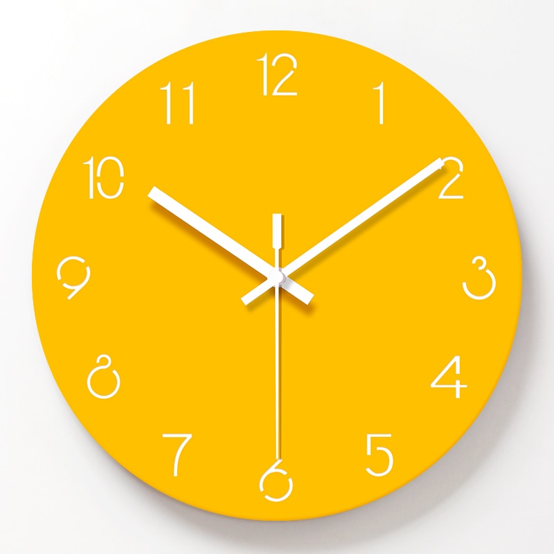 Wall Clock Quartz Wall Clocks Acrylic Yellow Color Living Room Mute Quartz Hanging Clock Wall Clock Modern Home BB50W