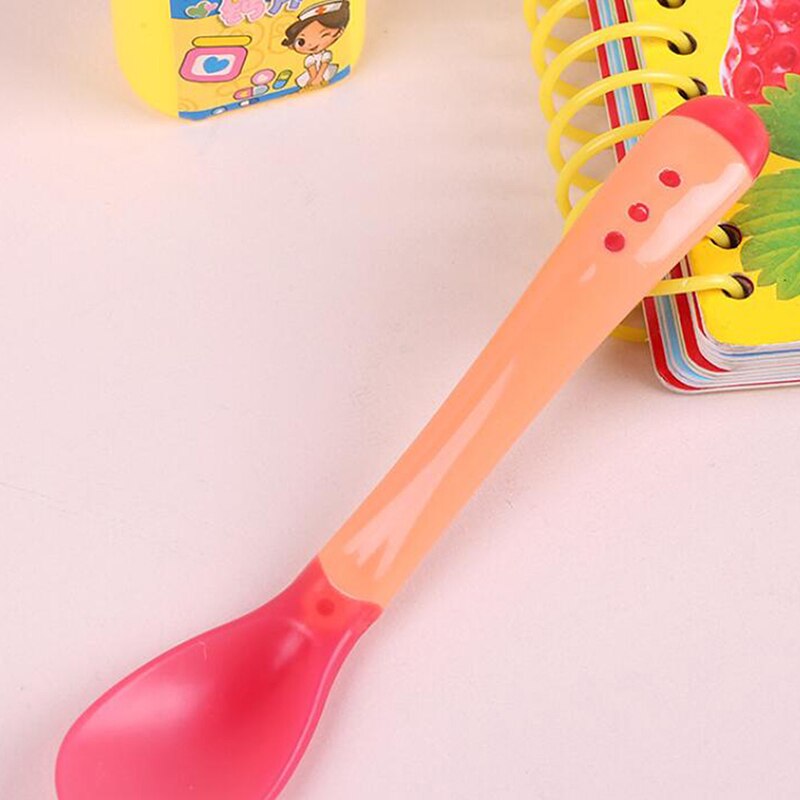 Temperature Sensing Spoon for Baby Safety Infant Feeding Spoons Fork Kids Children Boy Girl Toddler Flatware: pink spoon