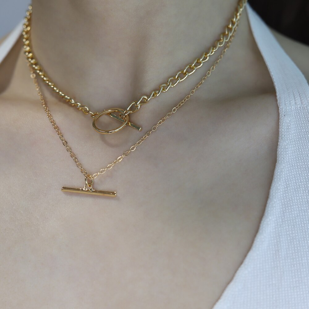 2 stücke Kreative Jahrgang Dicke Kette OT Schnalle Halskette Bohemien Punk Metall Kragen Halsband Halskette Frauen Punk Schmuck