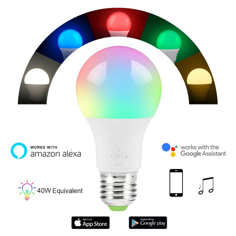 Ampoule intelligente de lumière LED de WIFI RGBW 4.5/7W E27 couleur intelligente de lampe de Bluetooth de maison Compatible avec la maison d'alexa Google