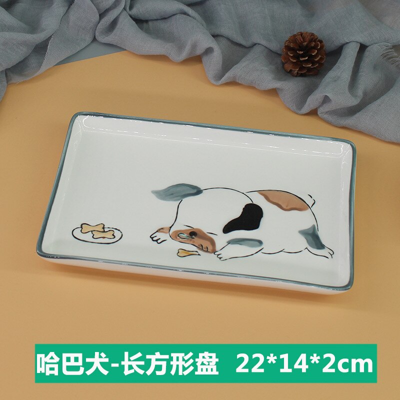 8.5 inch Cute Dog Ceramic Sushi Dish Plate Rectangular Fruit Plate Fish Plate Food Container Dinnerware Crockery: Pug