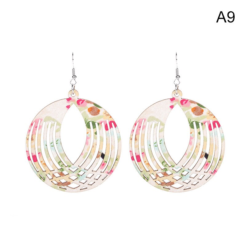 Frauen Holz Ohrringe Jahrgang Ethnische Weibliche Stock Tuch Runde Hohl Gestreiften Baumeln Ohrringe Koreanische Haken Brincos