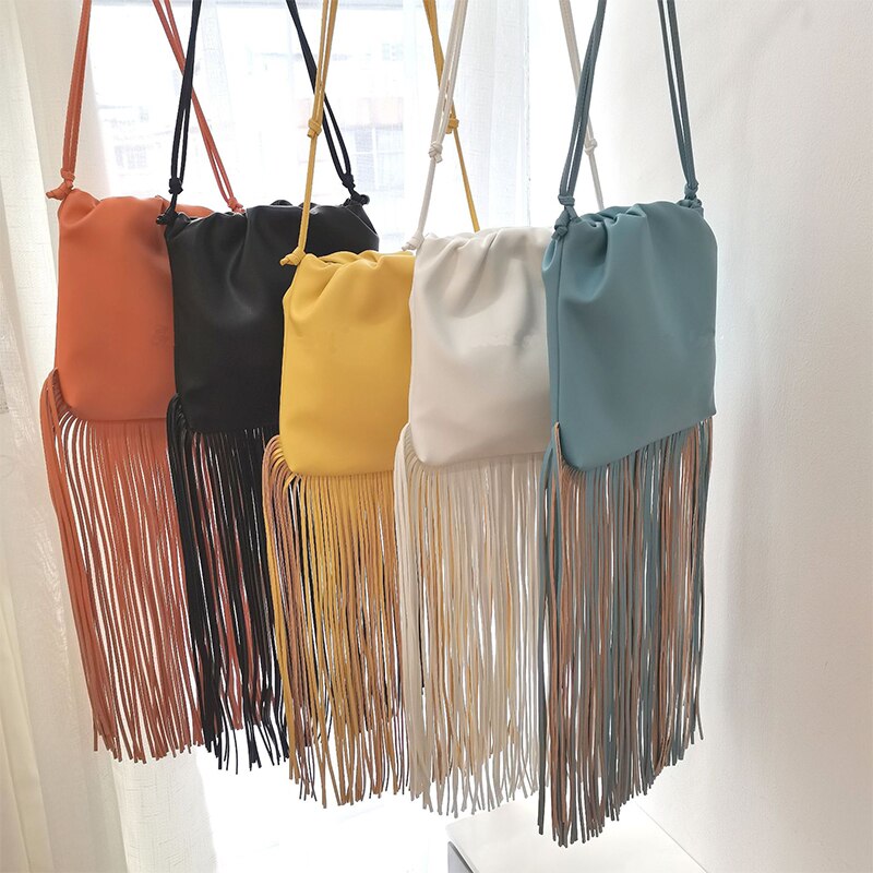 trend lang kvast kvinner pu veske veske crossbody veske kvinnelig frynset veske dame veske