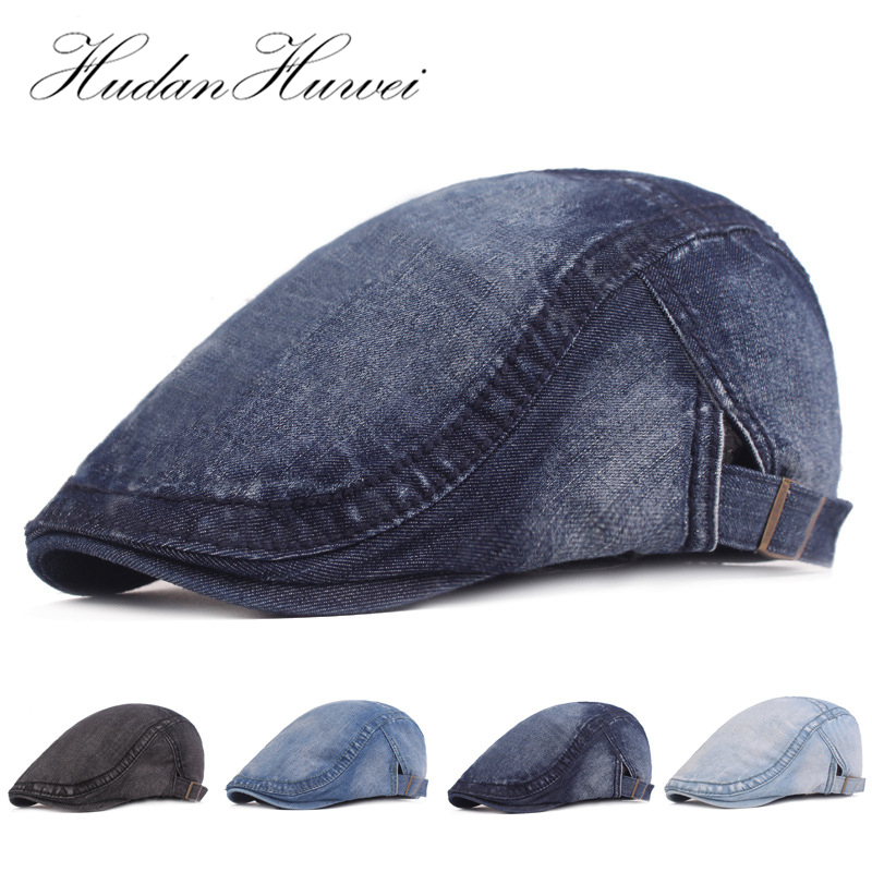 Boina vaquera para hombre y mujer, gorro de tela lavada, gorra plana con visera para conducir,