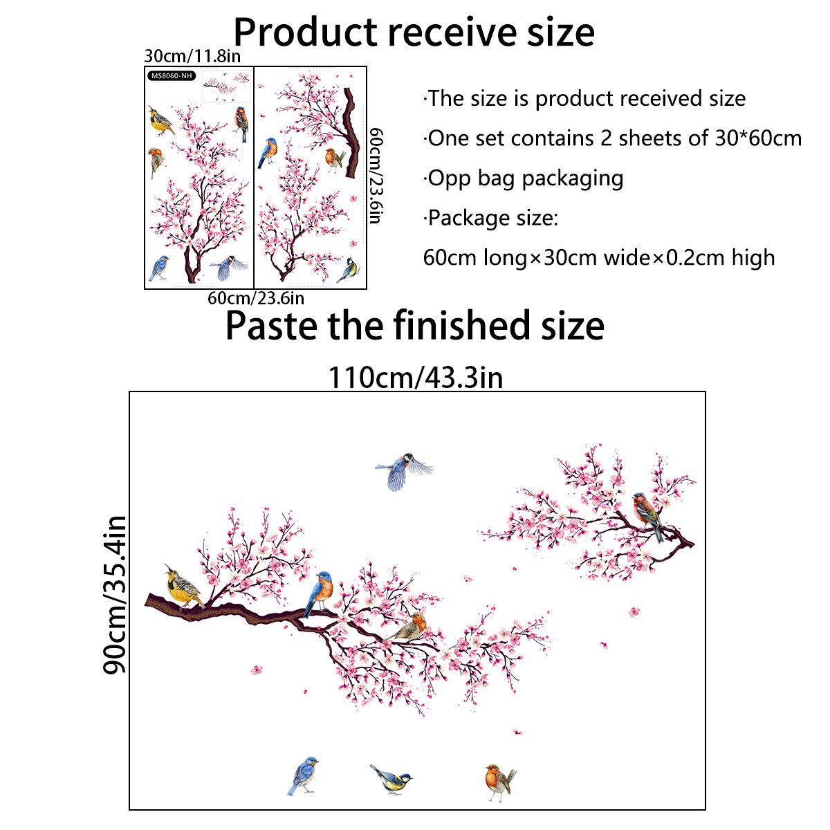 Ink Chinese Wind Branch Bird Glass Sticker Window Window Double-Sided Visual Decorative Wall Sticker: qz0640-12