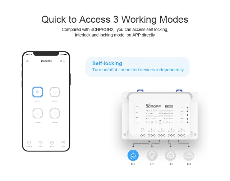 Sonoff 4CH R3/PRO R3 Montaggio a 4 vie WiFI Wireless Smart Switch 433MHZ Relè interruttore remoto Funziona con Alexa Google Home