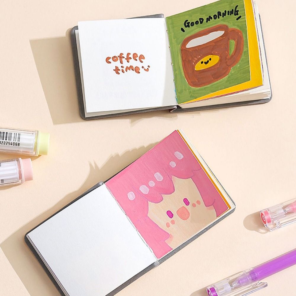 3 stuks dik tekenpapier, mini tekenboekje, compact schetsboekje met pu-leren omslag, ongelijnd blanco papier