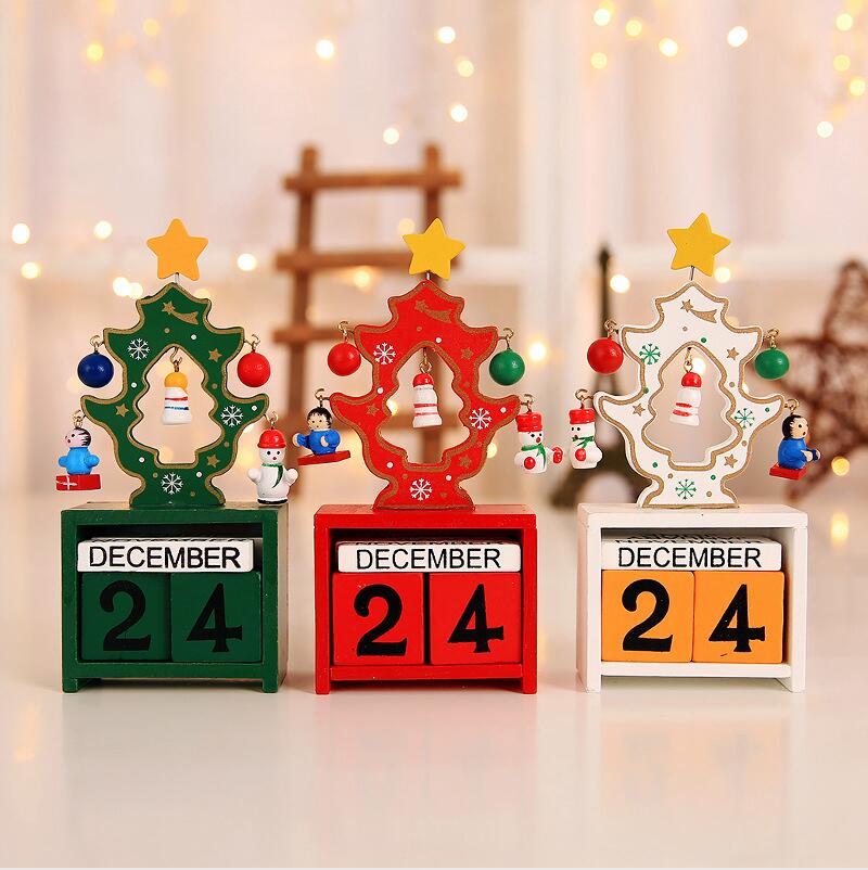 Christmas Wooden Toy Home Christmas Tree Calendar with Pendant eco-friendly Year 3Colors