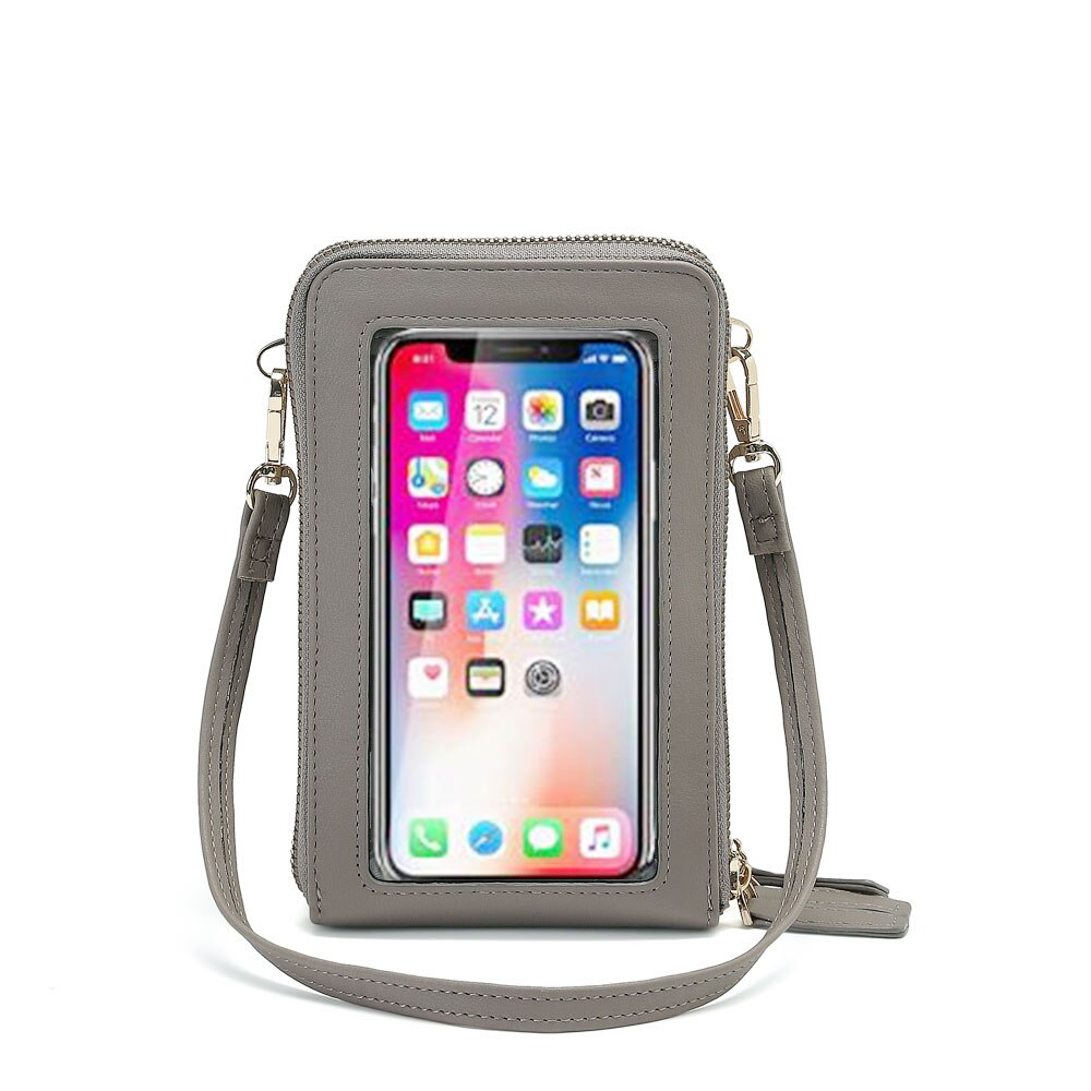 Bolso bandolera con pantalla táctil, cartera para móvil RFID, bolso de mano con correa ajustable para hombro: gray