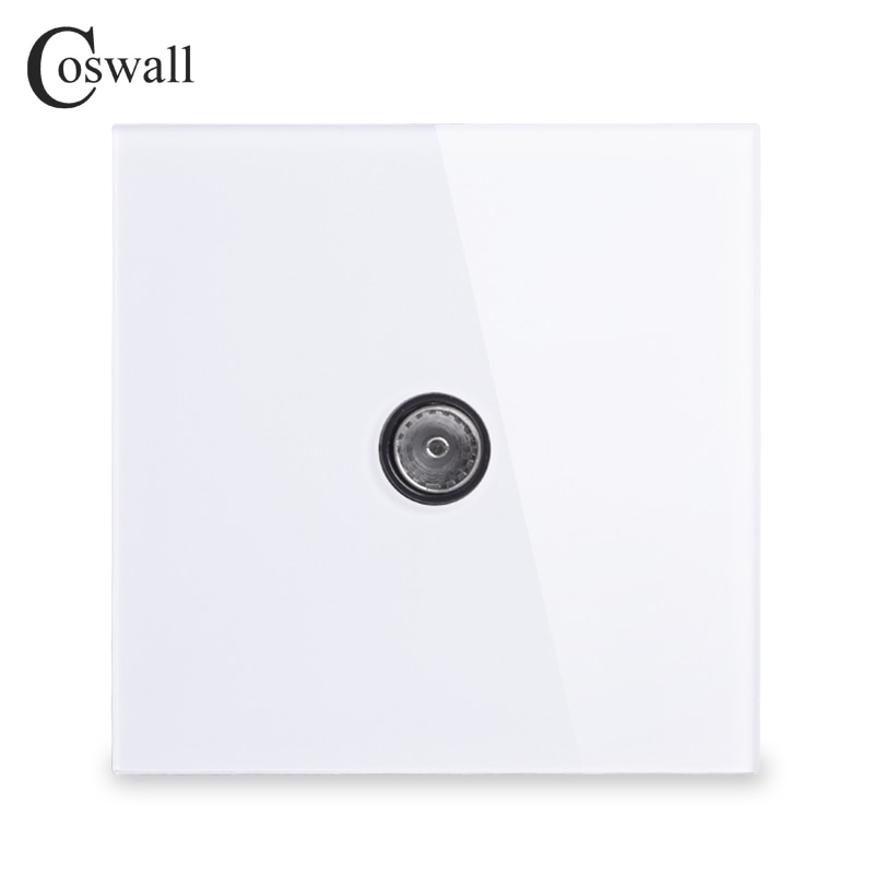 COSWALL Crystal Tempered Glass Panel Wall Socket Female TV Connector Television Jack R11 Series