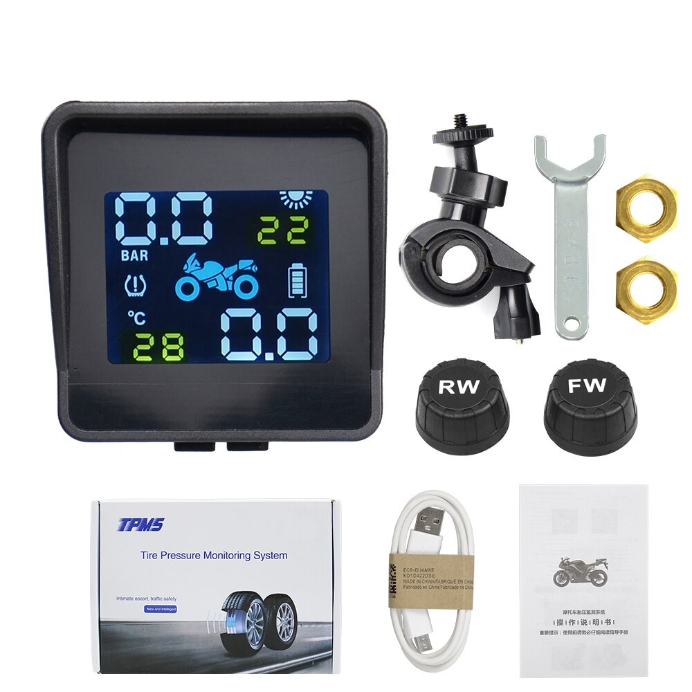 Waterproof Motorcycle Real Time Tire Pressure Monitoring System TPMS Wireless LCD Display External Sensors for Motors: motor TPMS