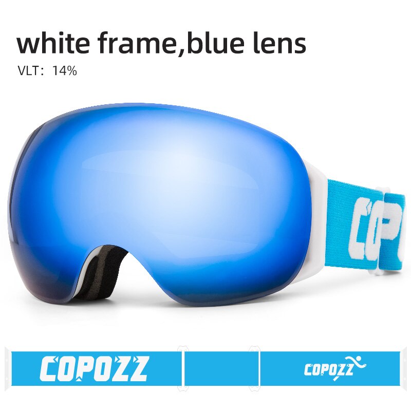 Copozz rammeløse skibriller med snemaske mænd kvinder snowboard beskyttelsesbriller magnetisk  uv400 øjenbeskyttelse anti tåge skiløb: Blå
