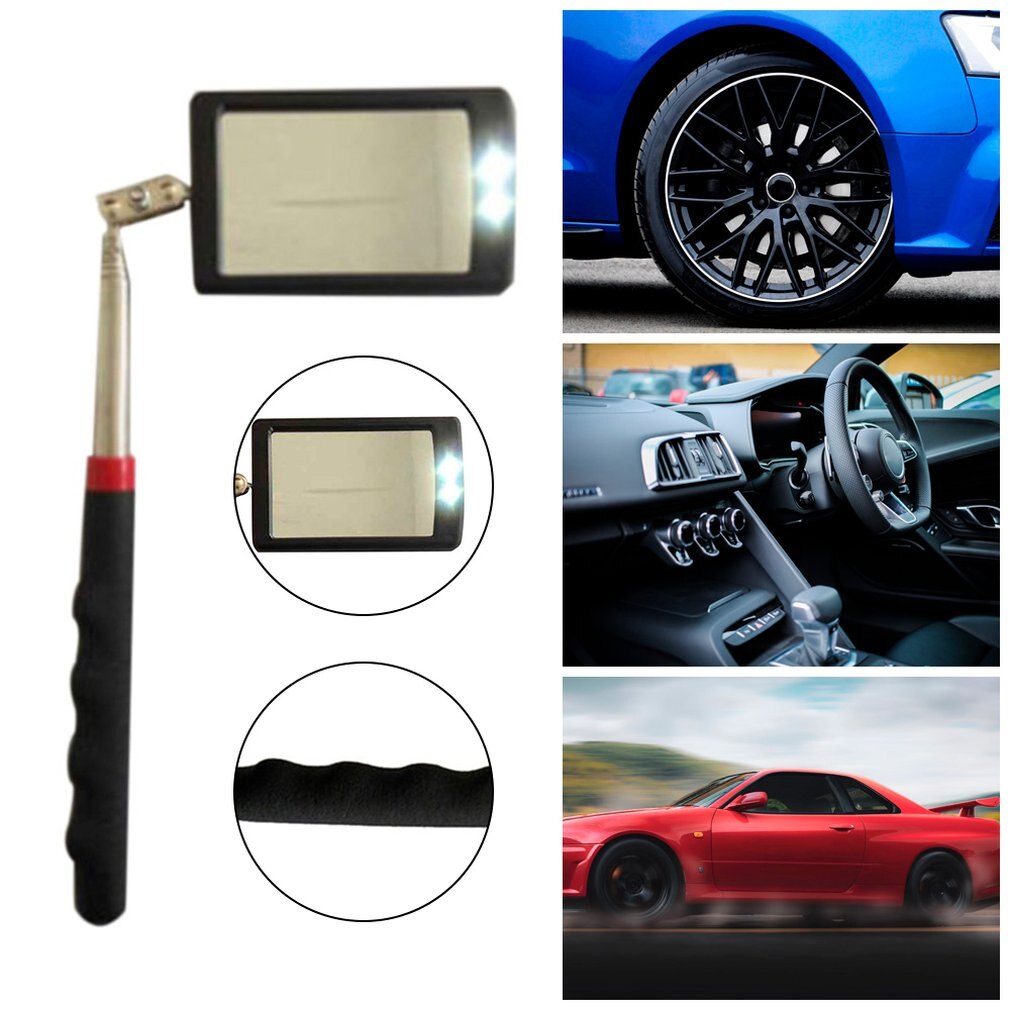 Telescoping Flexible Inspection Mirror with Bright LED Lighting 360 Swivel for Extra Viewing Portable Automotive Tool