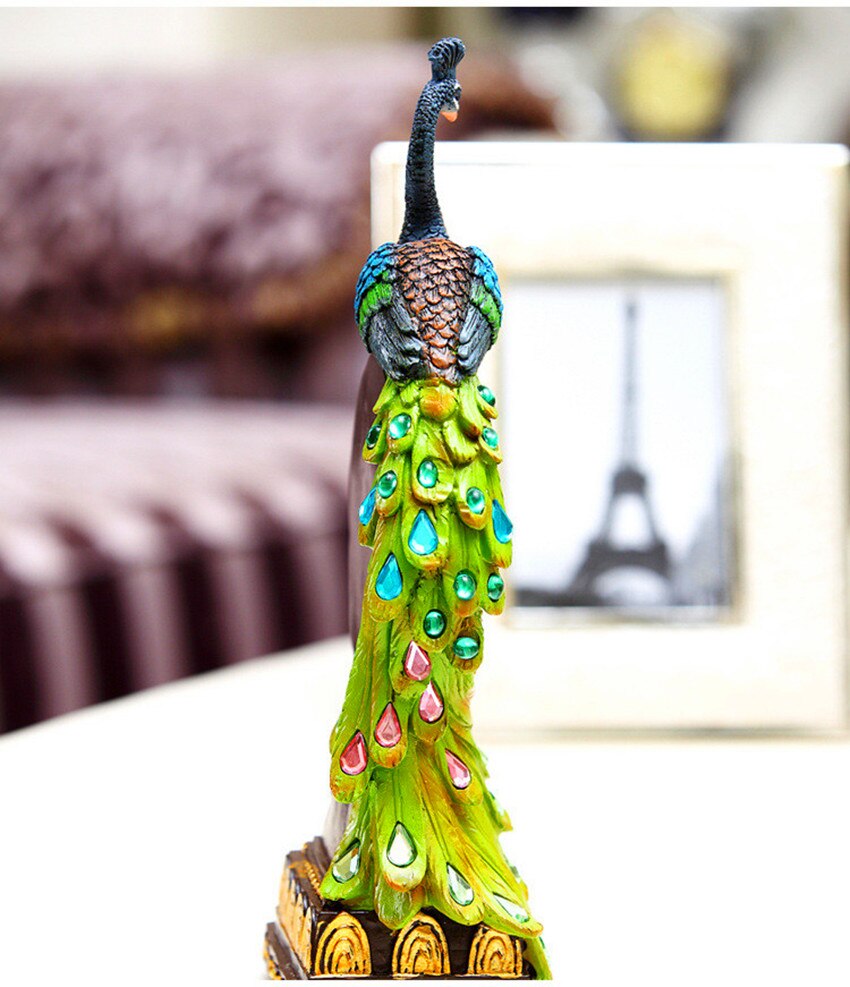 Refine Table Clock Resin Cafts Tropical Flavor Peacock Clock Home Decor Ornament Pastoral Quartz Jump Gems