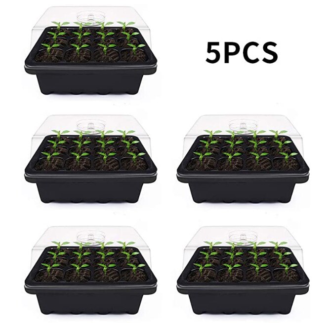 VICTMAX 5 Set 12 células maceta de vivero semilla para plantar Set de bandejas de caja para germinación con tapa jardín protector de cultivo