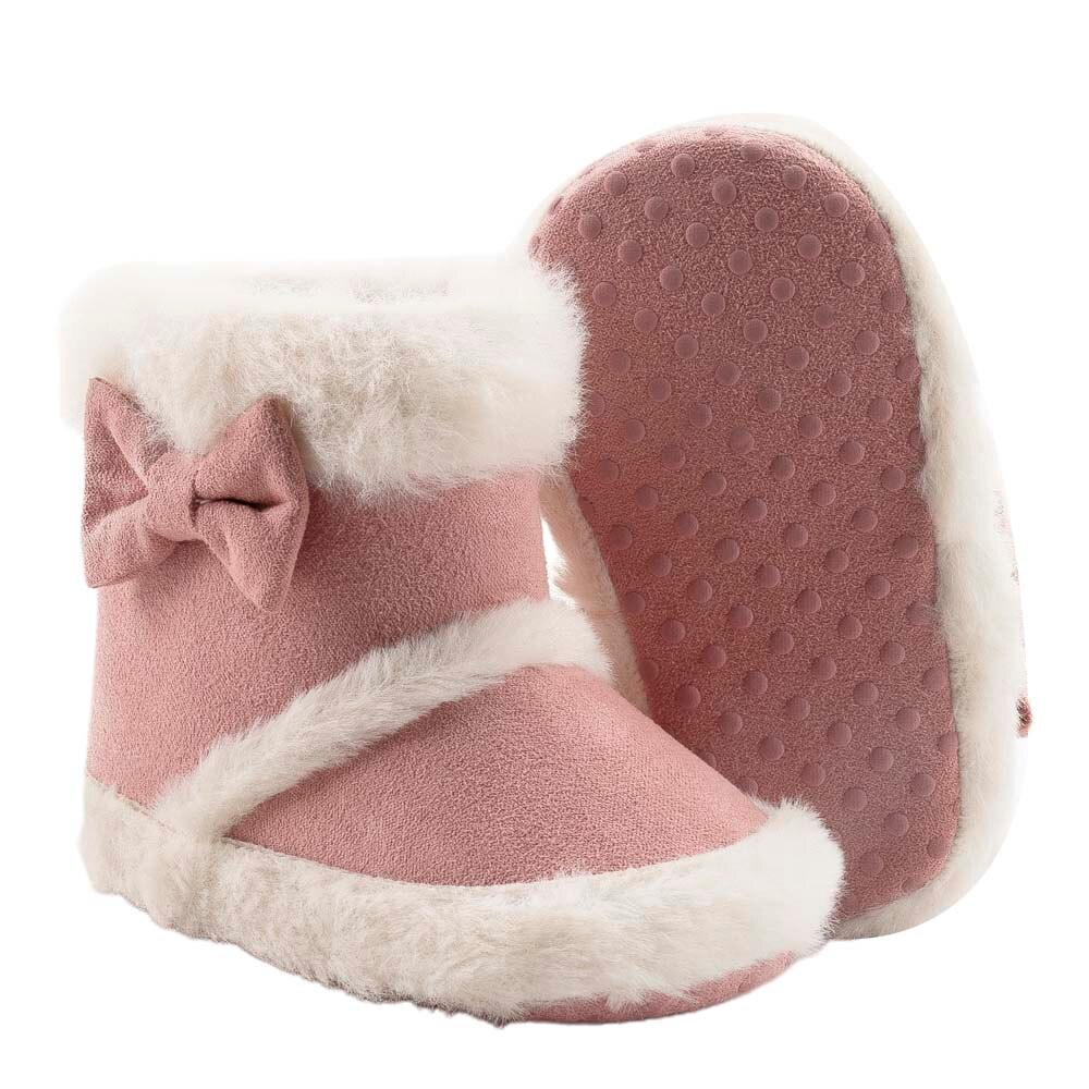 Bebê inverno botas de neve sola macia antiderrapante quente tornozelo botas com guarnição de pele do falso e arco bebê inverno algodão botas quentes: 1 / 6 to 12 months