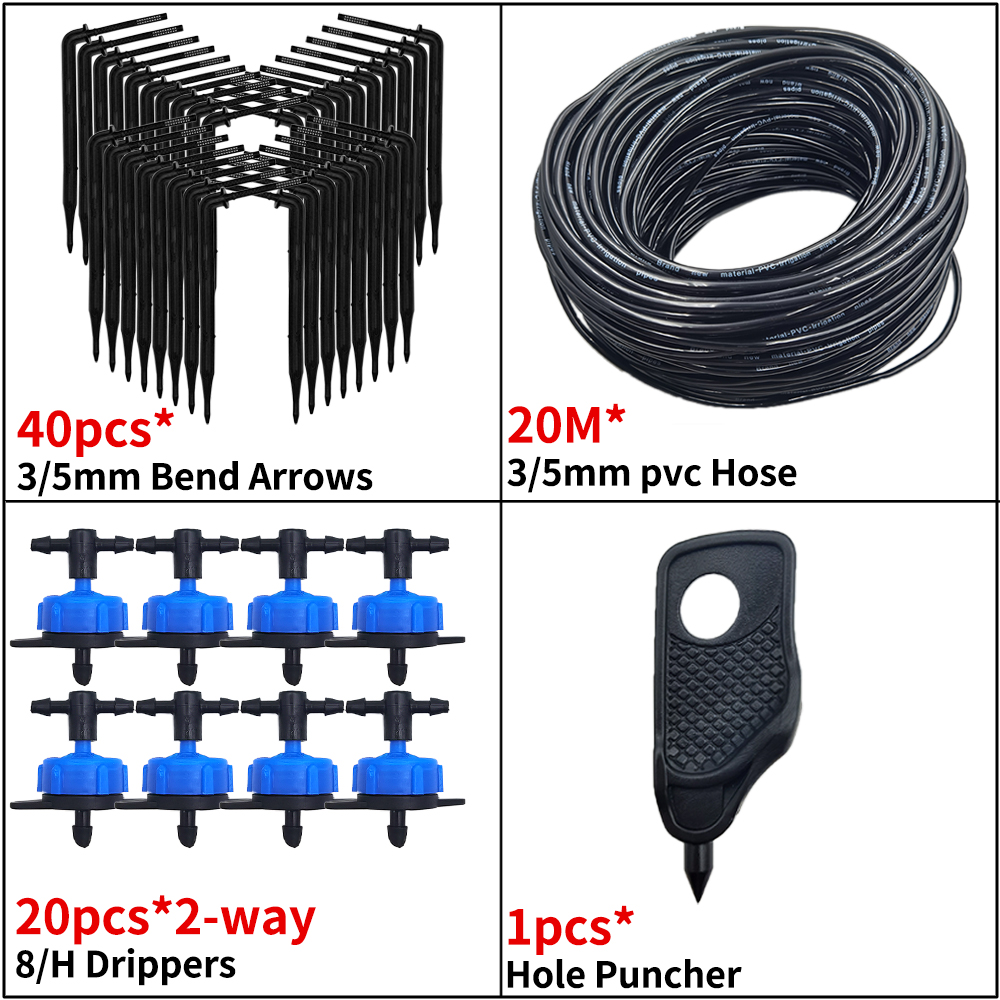 OASIS Greenhouse Drip Irrigation 4-way 3/5mm Drip Arrow 2-way Transmitter Irrigation Watering System for Bonsai Garden 10/20set: Red