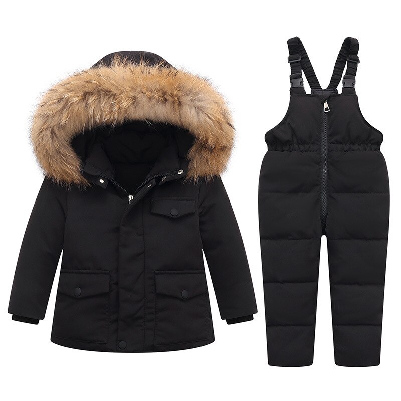 Kinderen Donsjack Pak Baby Jongens En Meisjes Overalls 1-5 Jaar Eendendons Waterdichte Jas Jas Kinderen + Bib Pant Snowsuit: Black / 110cm