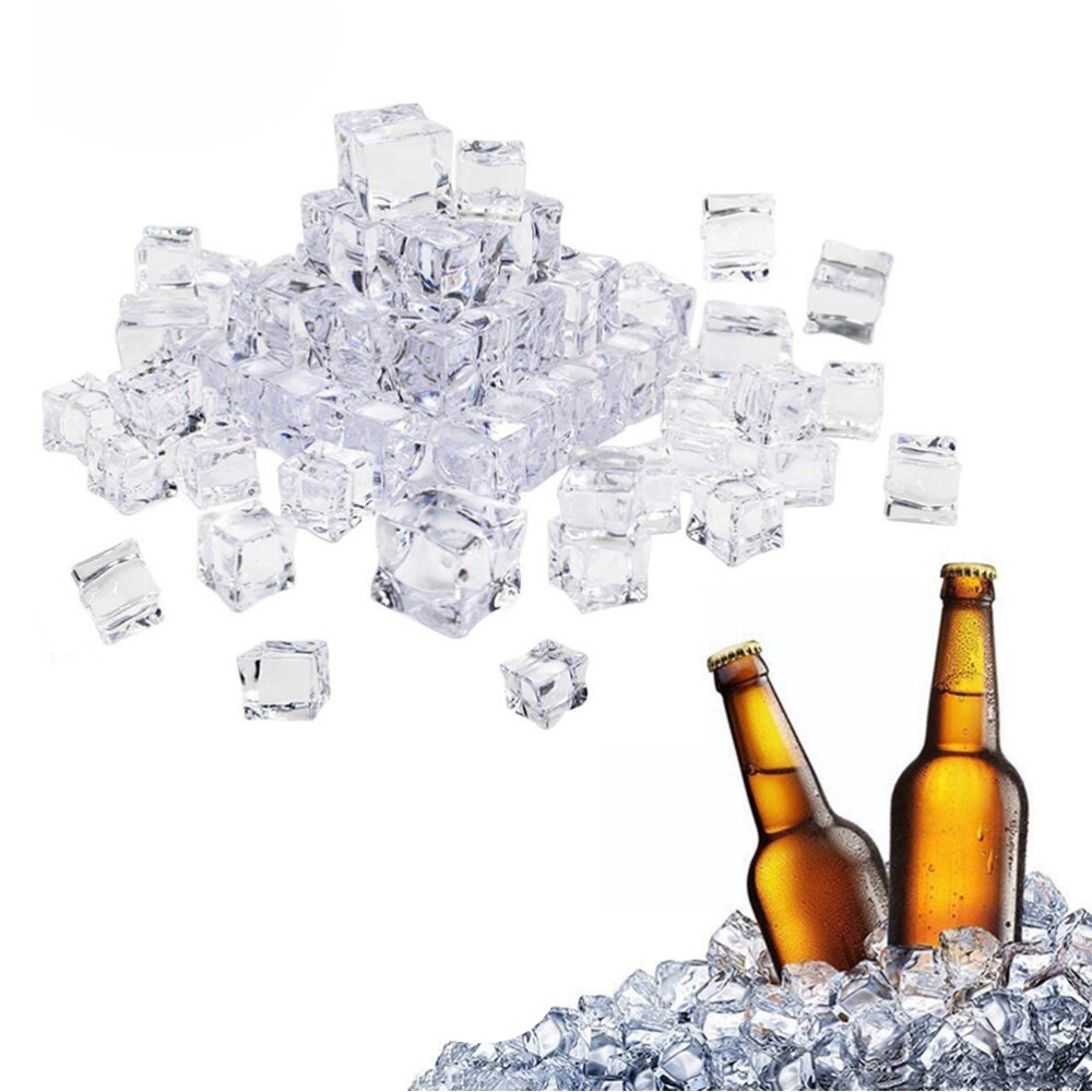 50Pcs 30mm Cube Shape Artificial Acrylic Ice Cubes Glass Luster Ice Cubes Crystal Clear Photography Props Kitchen Decoration