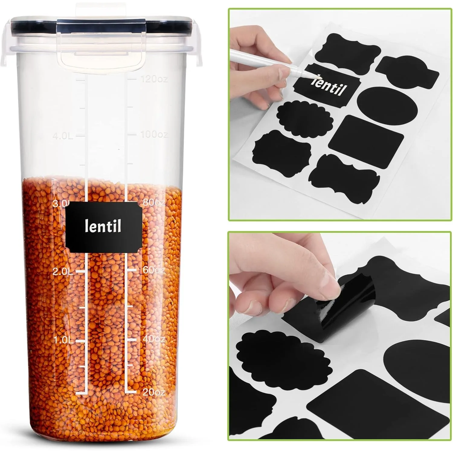 Stockage de récipients de céréales – Récipients de conservation des aliments hermétiques et distributeur de céréales (transparent, paquet de 4 litres de 6)