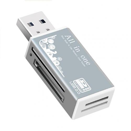 Multilector de tarjetas de memoria USB 2,0, 4 en 1, Accesorios para ordenador portátil SD/SDHC/Mini SD/MMC/TF/MS/SD Ultra/RS-MMC/HS-MMC/MS Pro: Plata