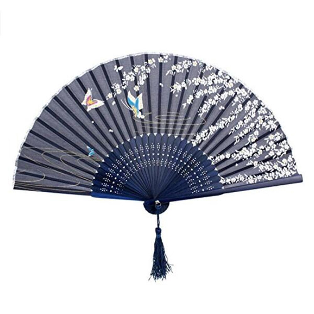 1pc håndholdte silke bambus udskrifter fan retro stil folde ventilator med kinesiske egenskaber japansk stil folde ventilator papir fans: Sommerfugletræ