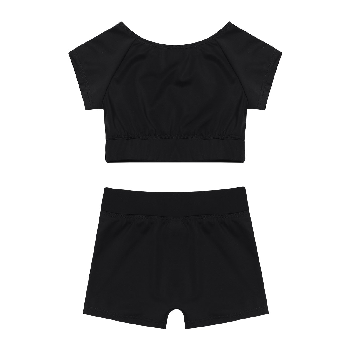Tiaobug tytöt musta lyhythihainen tankini crop top shortsit setti lasten baletti tanssi urheilu kuntoilu voimistelu puvut lasten tanssivaatteet