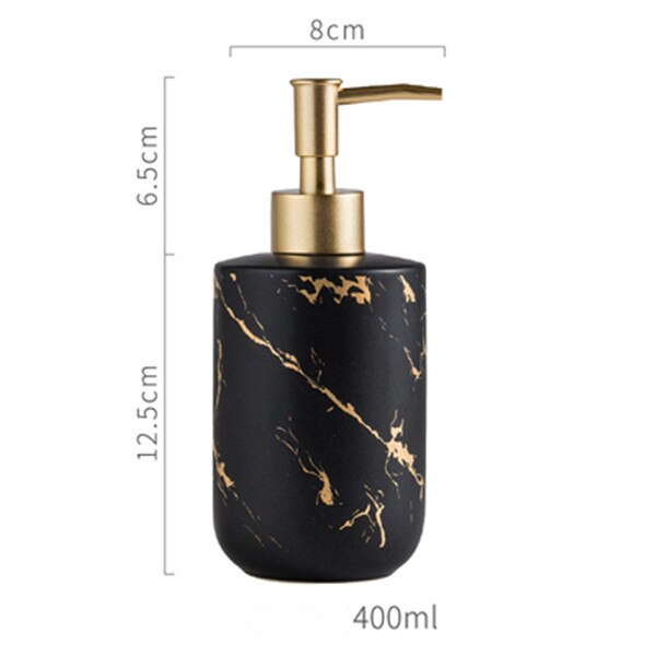 Luxe Keramische Badkamer Accessoire Set Marmeren Zeepdispenser Pomp Fles Thuis Paar Mondwater Cup Zeepbakje Wassen Gereedschap: black soap bottle