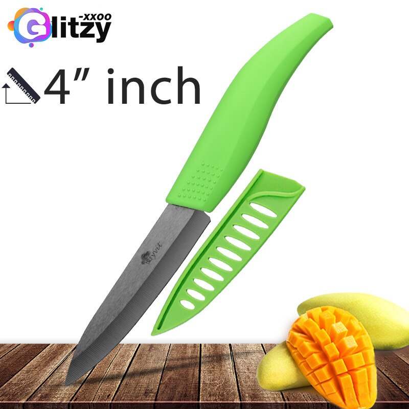 Ceramic Knife 6 5 4 3 inch Kitchen Chef Knives Zirconia Black Blade Utility Slicing Paring Fruit Vegetable Meat Cutter Tool: 4 INCH GREEN