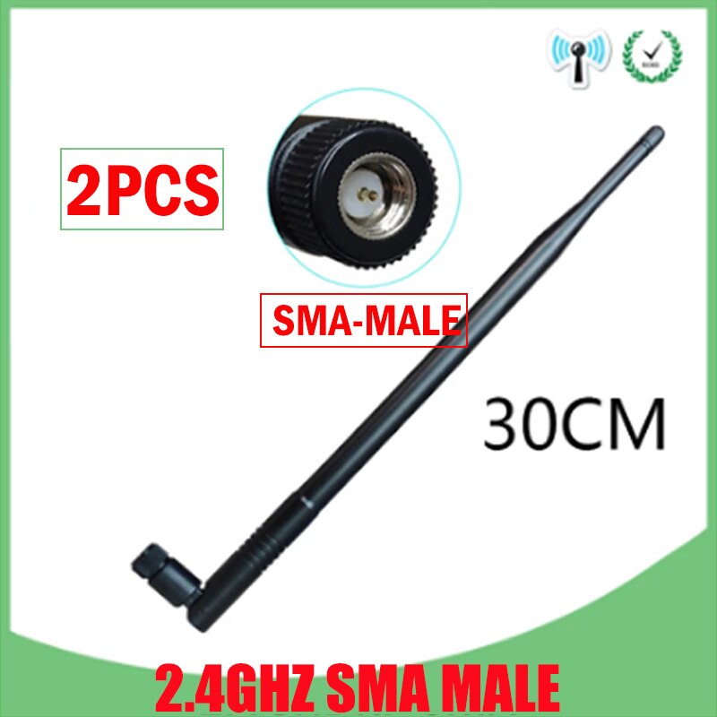 Antenne WiFi 2.4G 12dbi pbx 2.4GHz IOT RP-SMA, connecteur SMA mâle, routeur de réseau sans fil à Gain élevé pour intérieur et extérieur: 2PCS MALE