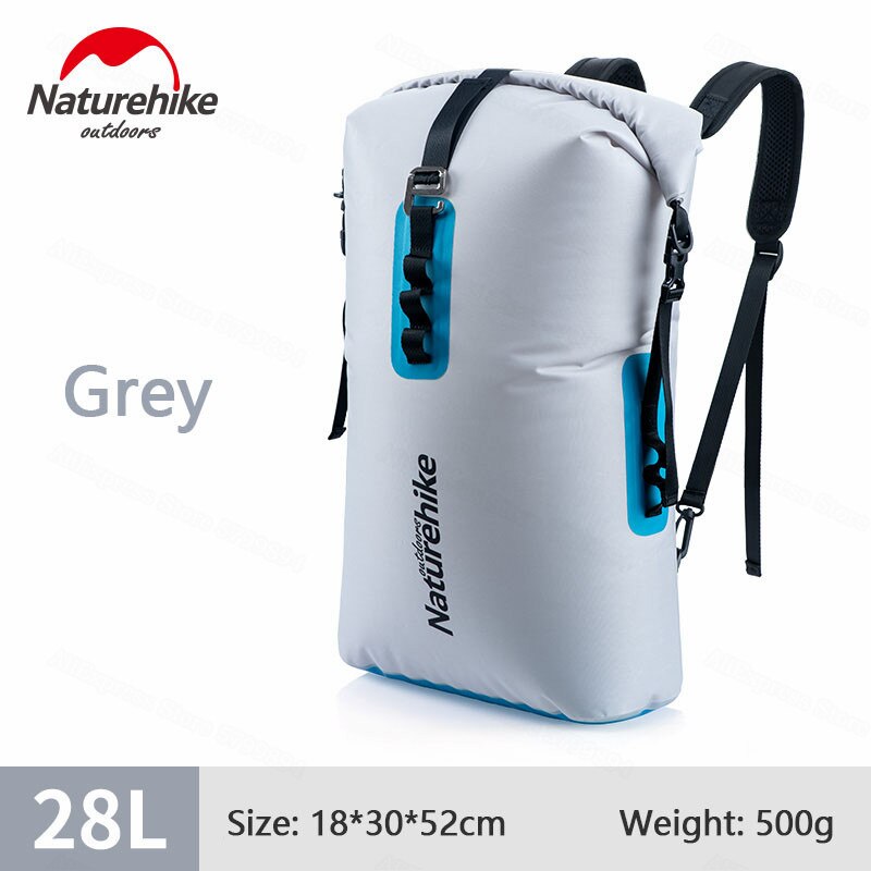 Naturehike Outdoor TPU Waterproof Bag Dry Bag 28L Capacity Swimming Drifting Waterproof Backpack Storage bag Water Supplies: Grey-28L