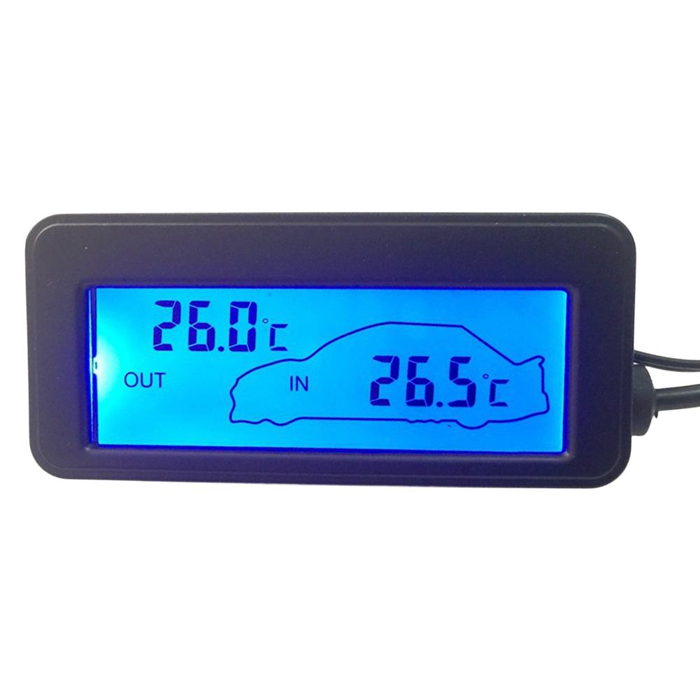 Termómetro Digital CC de 12V para coche, Mini Monitor de temperatura exterior Interior de coche, retroiluminado azul con Sensor de Cable de 1,5 M, color negro: Blue