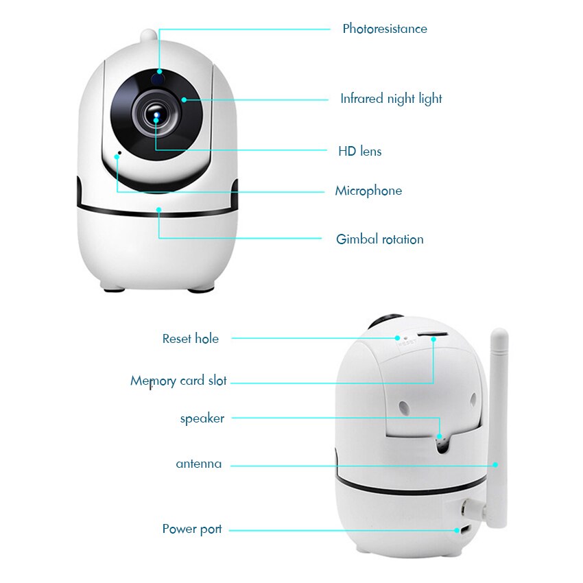 Babyfoon, WiFi IP Camera, 720 P/1080 P, 360-graden Home Security Camera, 2 weg Talk, Bewegingsdetectie, Cloud Service-Zwart