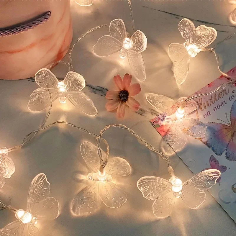 Guirnalda de luces LED de mariposa de 1M y 3M, luces de hadas alimentadas por batería, guirnalda para habitación, cortina para niñas, Navidad, cumpleaños, boda, , decoración del hogar