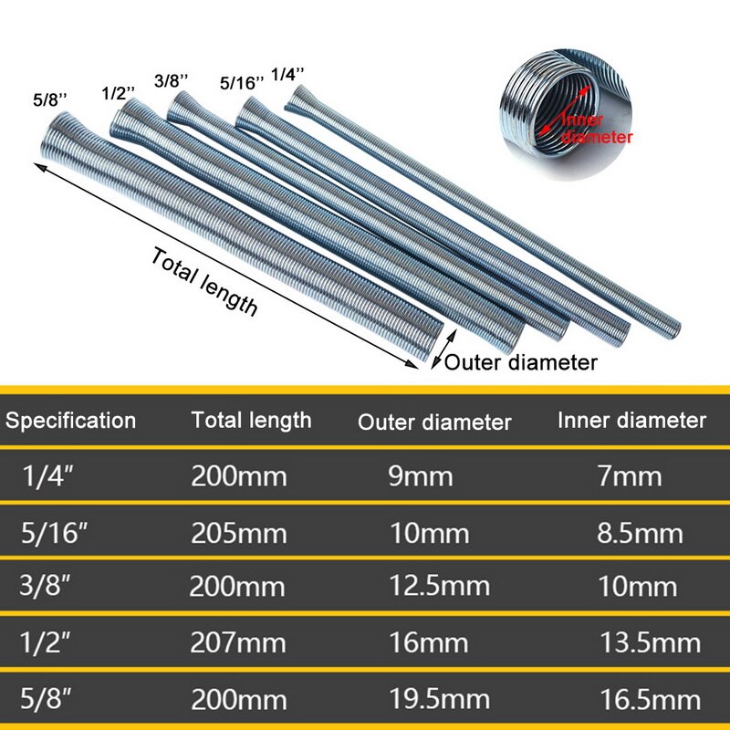 5 pièces Tube à ressort 210mm Tension ressort tuyau cintreuse ressort en acier pour cuivre Tube en Aluminium outil à main de pliage