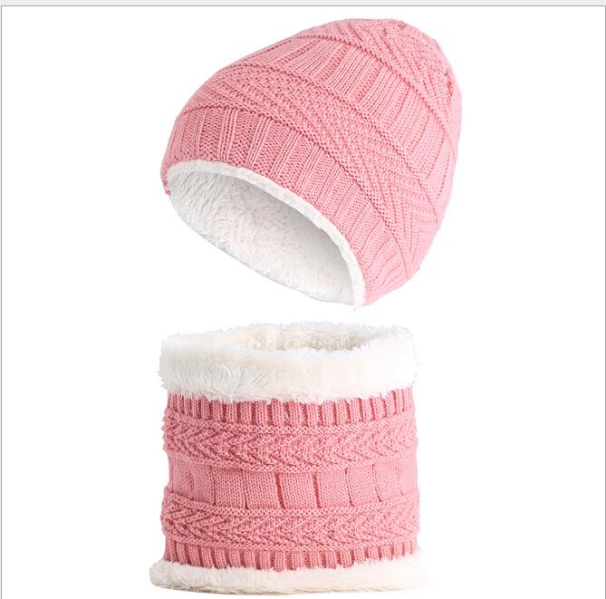 Høst vinter barn lue luer strikket ull varmt skjerf tykt vindtett balaclava multi funksjonell lue krage sett for småbarn barn: 2 lys rosa
