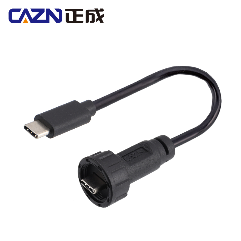 CAZN Waterproof USB C Type-C Cable Male to Male Overmolded Threaded-type Bayonet-type 5.0G 10.0G: army green / Line Connector / 4P