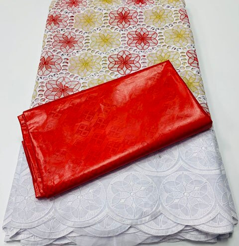 African Guinea Bazin Brocade Damask Fabric for Femme Robe  Bazin Riche Brode with Swiss Cotton Lace 2.5+2.5 yards/set YA377
