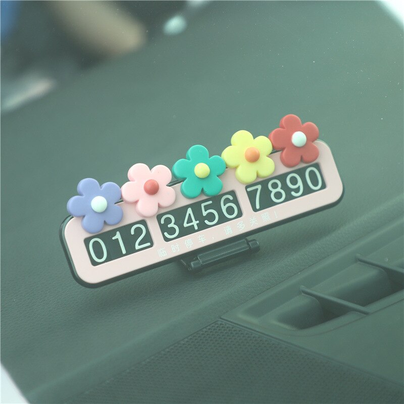 Car Temporary Stop Sign Cute Flower Car Mounted Parking Number Plate Car Maneuvering Shift Car Cards
