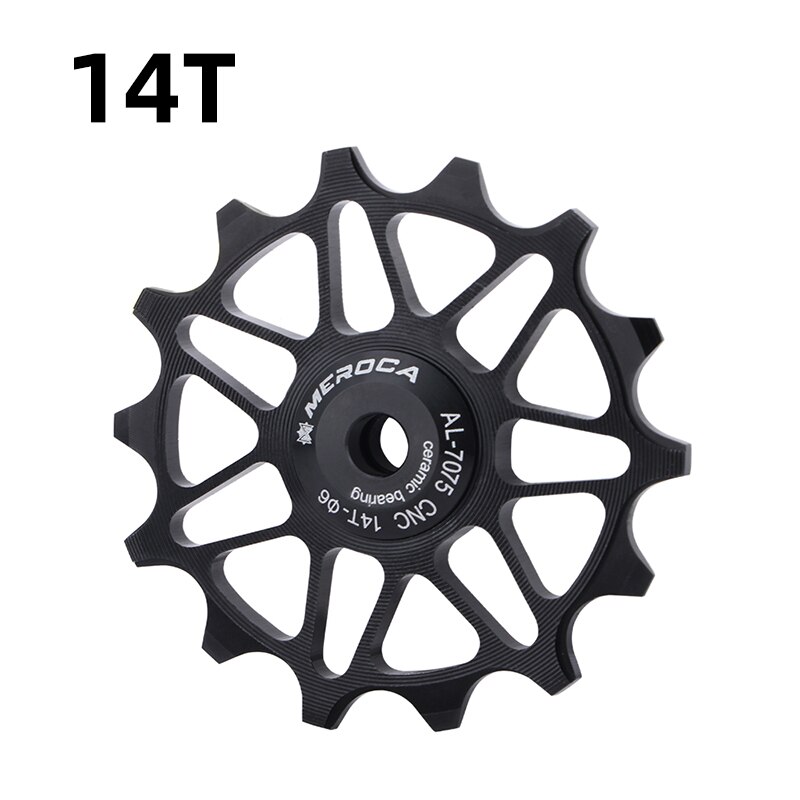 MEROCA 12T 14T ruota fantino bici puleggia in lega di alluminio cuscinetto ceramico sigillato MTB ruota guida deragliatore posteriore: 14T nero