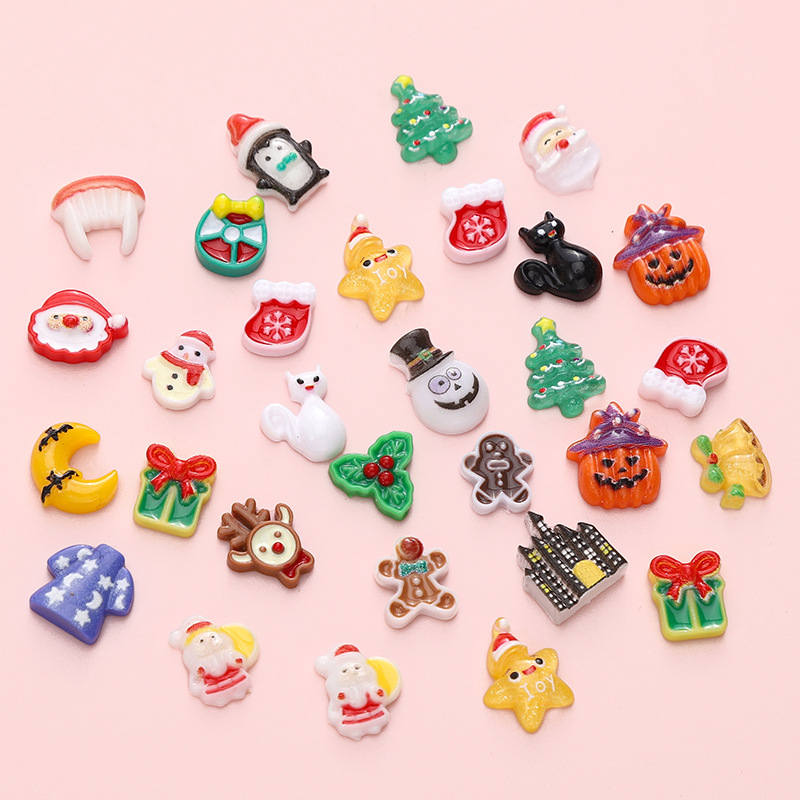 20/50Pcs Weihnachten Halloween Flache Rückseite Patch Harz Dekoration Perlen Für DIY Handgemachten Schmuck Machen Liefert Zubehör Handwerk